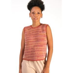 Tonle Srey Handwoven Sleeveless Rust Natural Minimalist Casual Wardrobe Sz XS